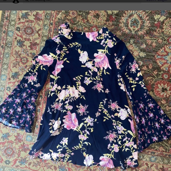 Free People Tate High Neck Tunic/Mini Dress in Navy Floral Combo sz small - Picture 4 of 6